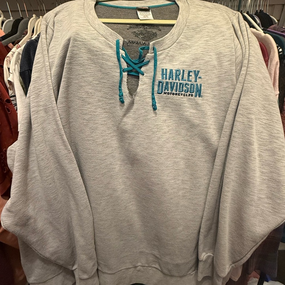 Harley-Davidson Heart of Dixie Lace-Up Sweatshirt 3X Gray Teal Logo